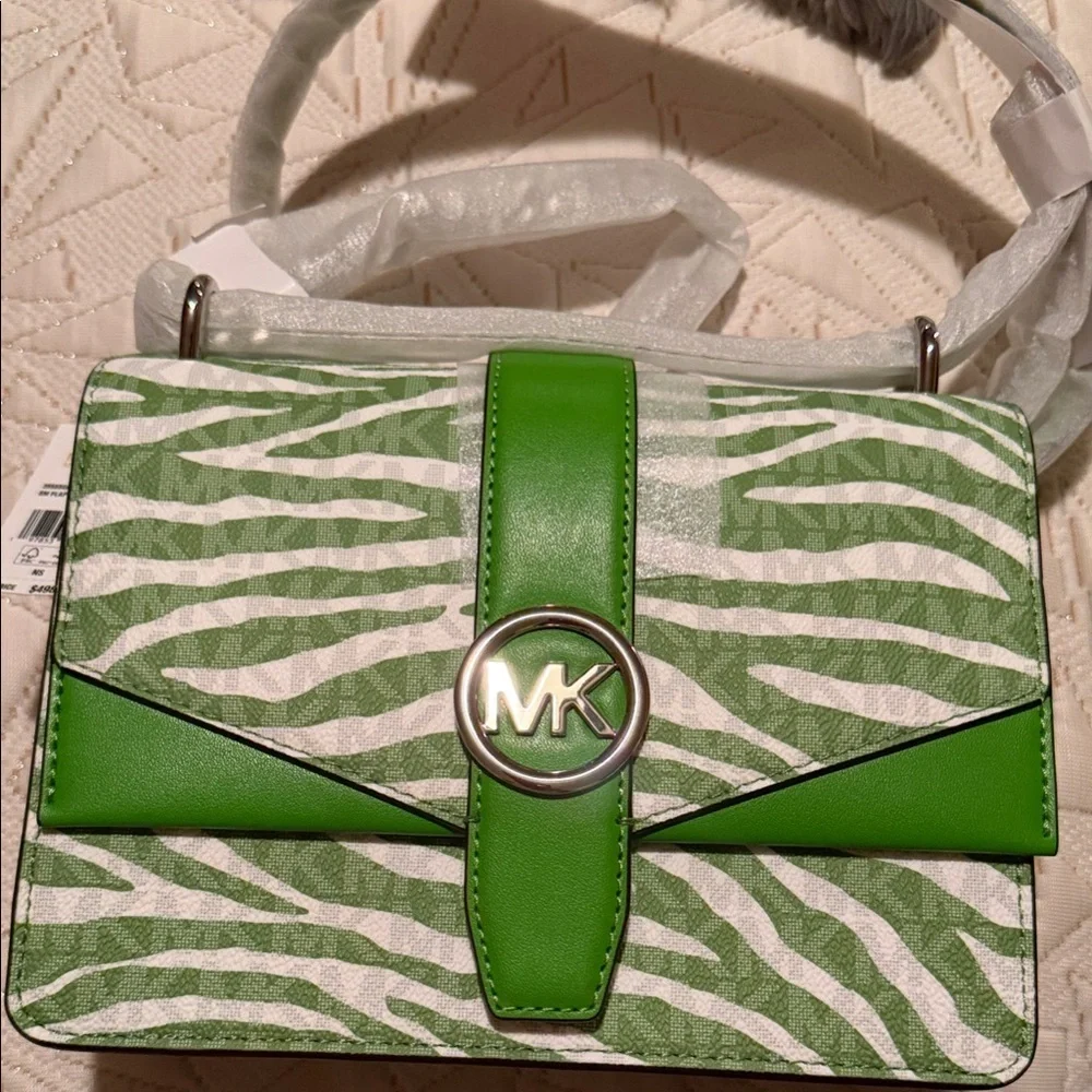 NWT Michael Kors Green and White Zebra Crossbody Bag